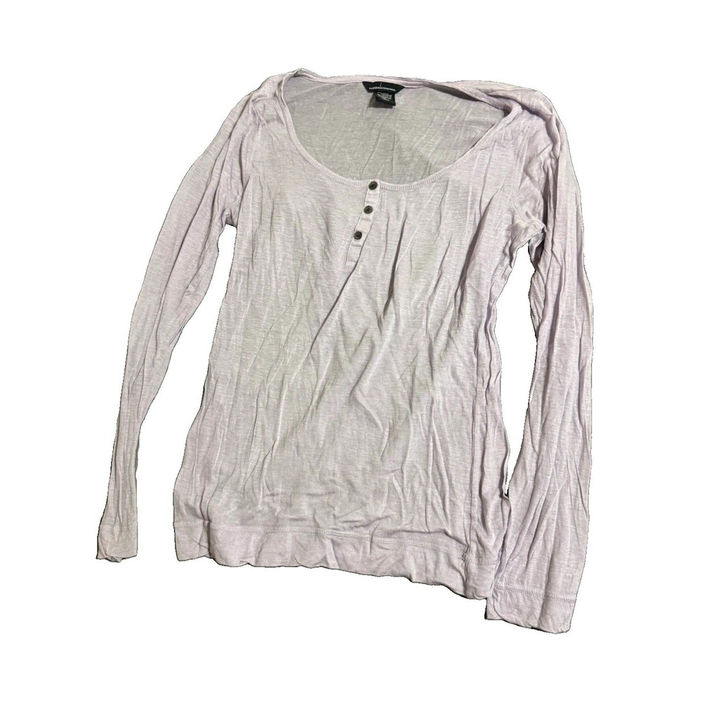 Moda International Women's L Purple Knit Scoop Neck Long Sleeve Button Top